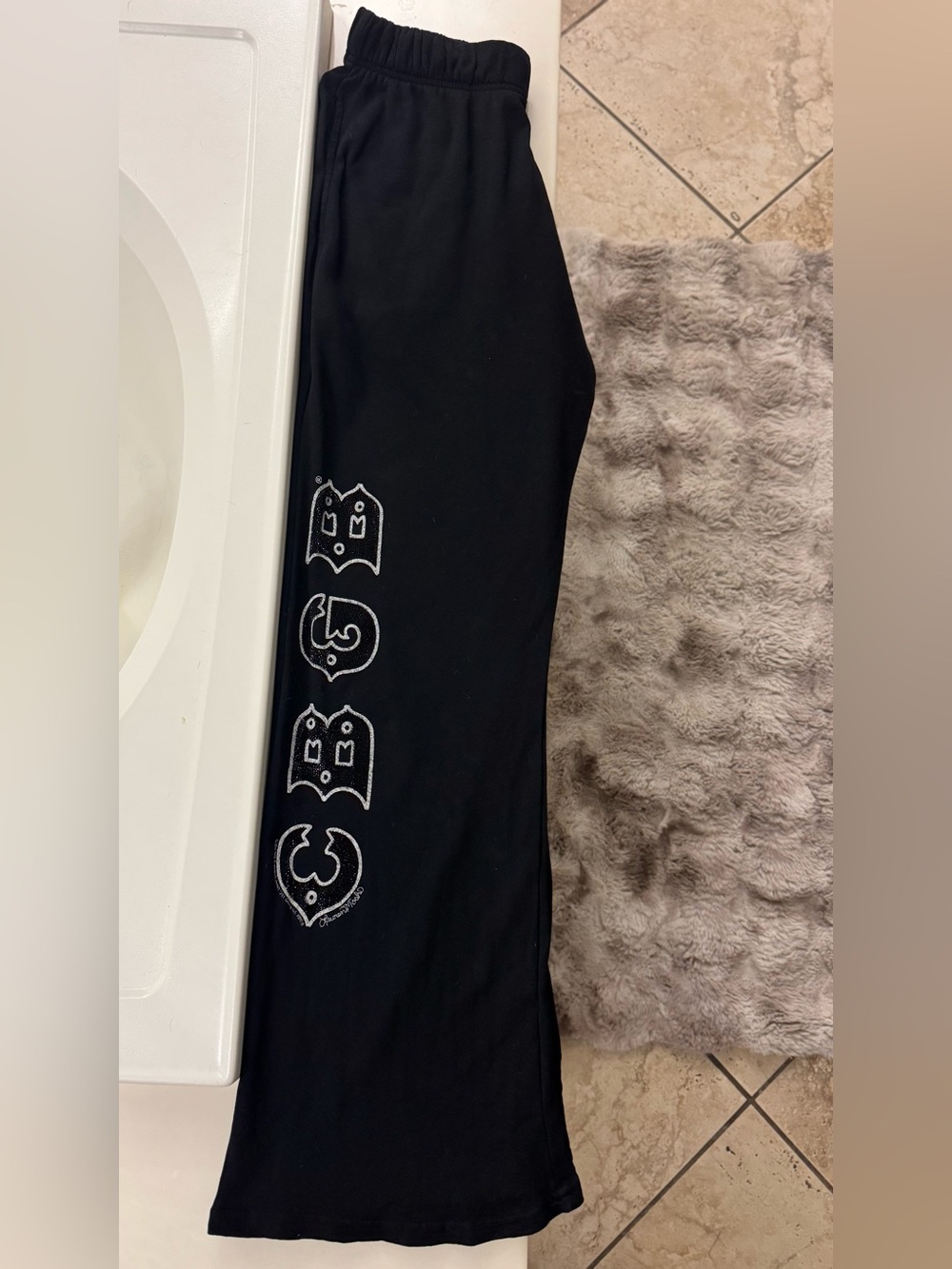 Lauren Moshi Black Track Pants with White Graphic Icons